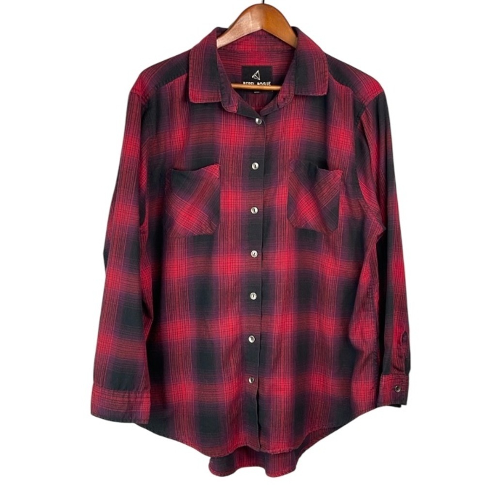 REBEL ROGUE Plaid Brushed Cotton Button Up Shirt Magenta Purple Black Size M - Picture 2 of 13